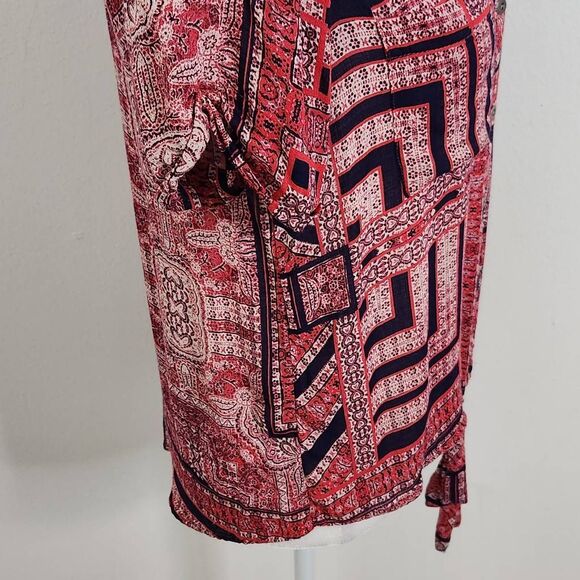 Lucky Brand Red Boho Top Size Small Lucky Brand Red Top with Tie Waist - Picture 4 of 6